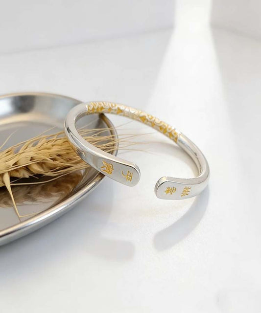 【配饰饰品】卷草纹描金珐琅手镯女镀999银高级感平安喜乐