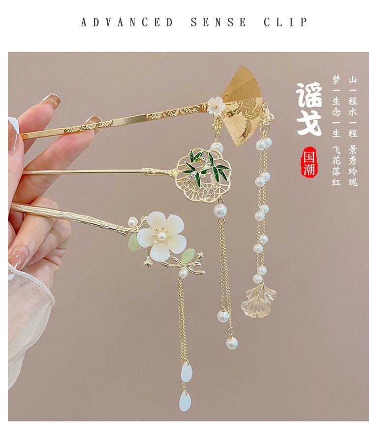 【配饰饰品】6只套新中式古风玉兰花流苏发簪气质国风发钗