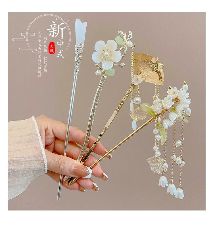 【配饰饰品】6只套新中式古风玉兰花流苏发簪气质国风发钗